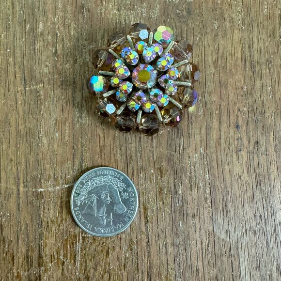 Vintage Transparent Brown AB Crystal Prong Set Rivet Bead Brooch Jewelry - Picture 2 of 4